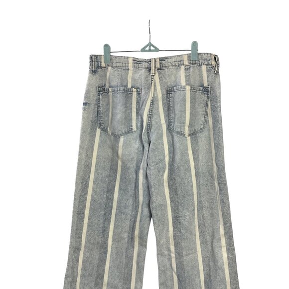 KanCan Button Fly Wide Leg Jeans Juniors Size 11 Striped Light Blue White Cotton - Picture 5 of 8